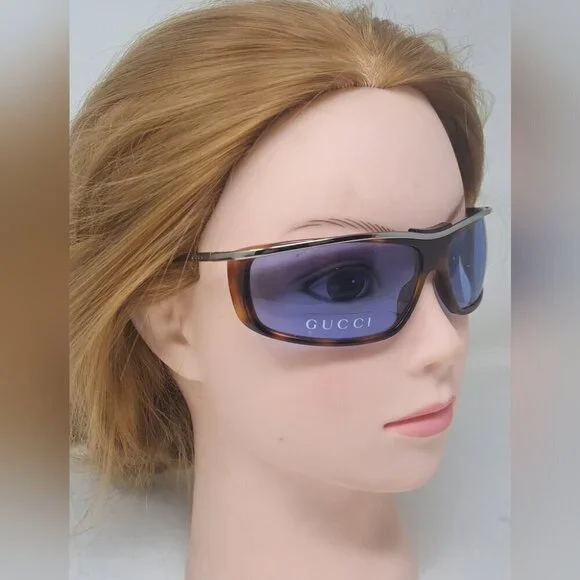 NWT Gucci Women's Sunglasses Vintage Y2K Wrap Havana Blue GG1420/S 65-13-115 - Picture 3 of 15